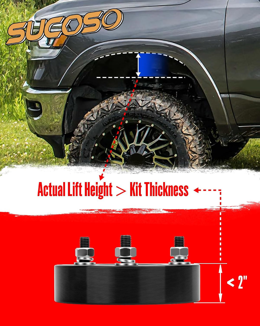 2inch Ram 1500 Lift Kits,2" Front Leveling Kit fit Dodge 1500 2006-2026 Pickup Truck 4WD,2pcs Aluminum Strut Mount Lift Spacers for 2005-2007&2009-2011 Dakota 2WD 4WD Raider