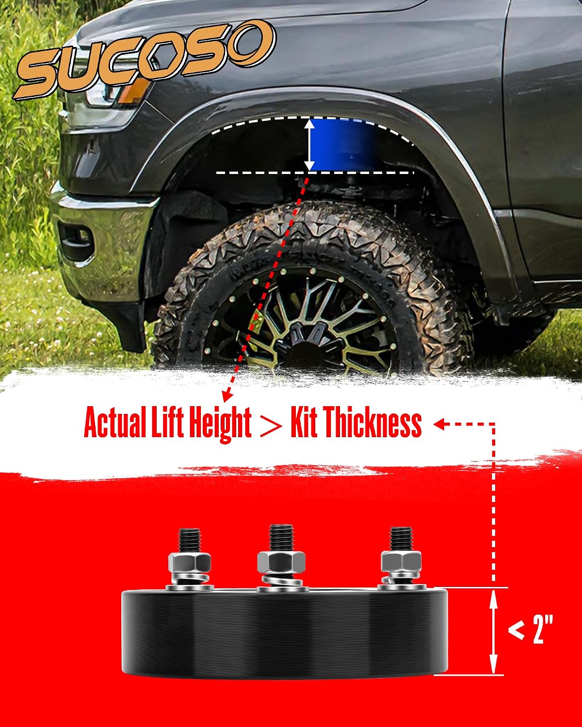 2inch Ram 1500 Lift Kits,2" Front Leveling Kit fit Dodge 1500 2006-2026 Pickup Truck 4WD,2pcs Aluminum Strut Mount Lift Spacers for 2005-2007&2009-2011 Dakota 2WD 4WD Raider