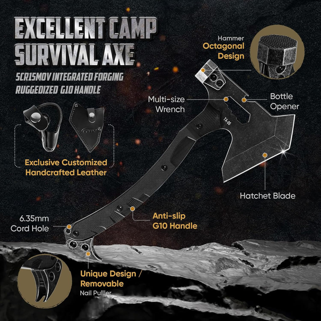 Tactical Axe with G10 Handle Camping Survival Hatchet, Multifunctional Outdoor Hiking Heavy Duty Full Tang Tomahawk