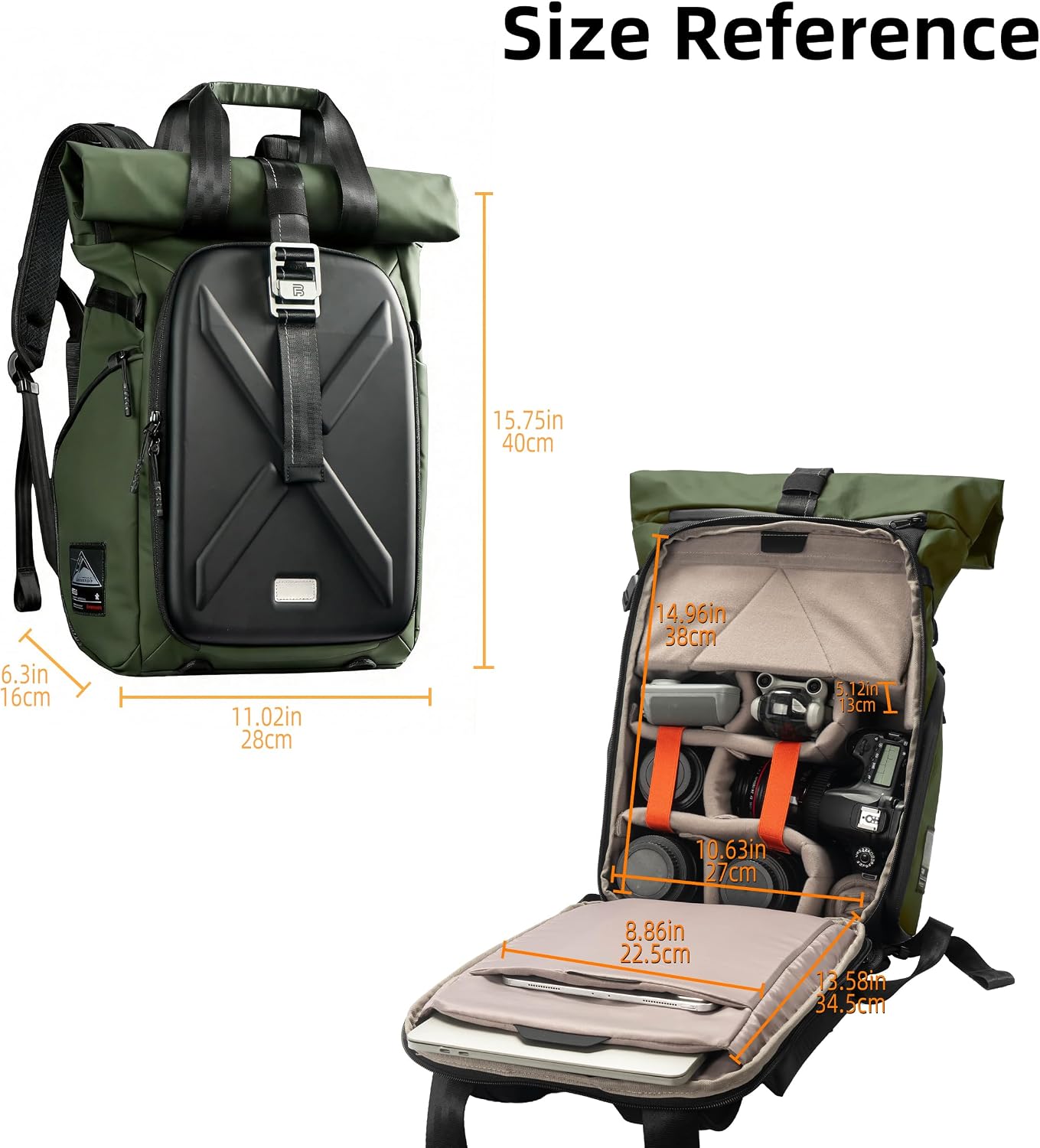 Hardshell Camera Backpack,DSLR SLR Mirrorless Camera Bag Waterproof with 15.6'' Laptop Compartment Tripod Holder