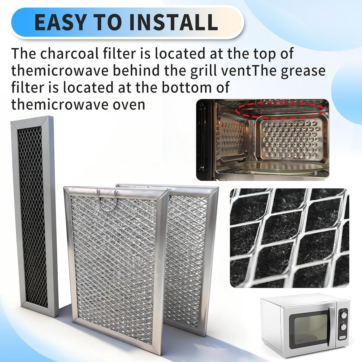3Pcs Microwave Grease Charcoal Filter Set Compatible with GE Microwave Mesh Replacement for PVM9179DF2WW PVM9179SR1SS PVM9179DF3WW PVM9179DK5WW PVM9179DK6WW PVM9179ER1ES