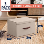 3 Pack Collapsible Storage Bins with Lid, 15x10x9, Beige
