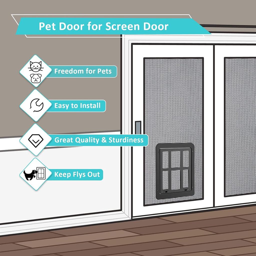 Dog Screen Door 11x13, Magnetic Lockable Flap for Large Dog, Black