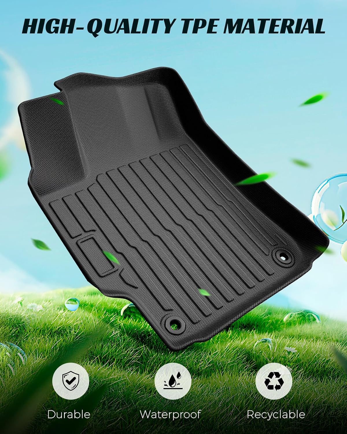 Car Floor Mats for Toyota Camry: 2007-2011 All Weather Interior Accessories, TPE Tech Rubber Black Front Rear Liners