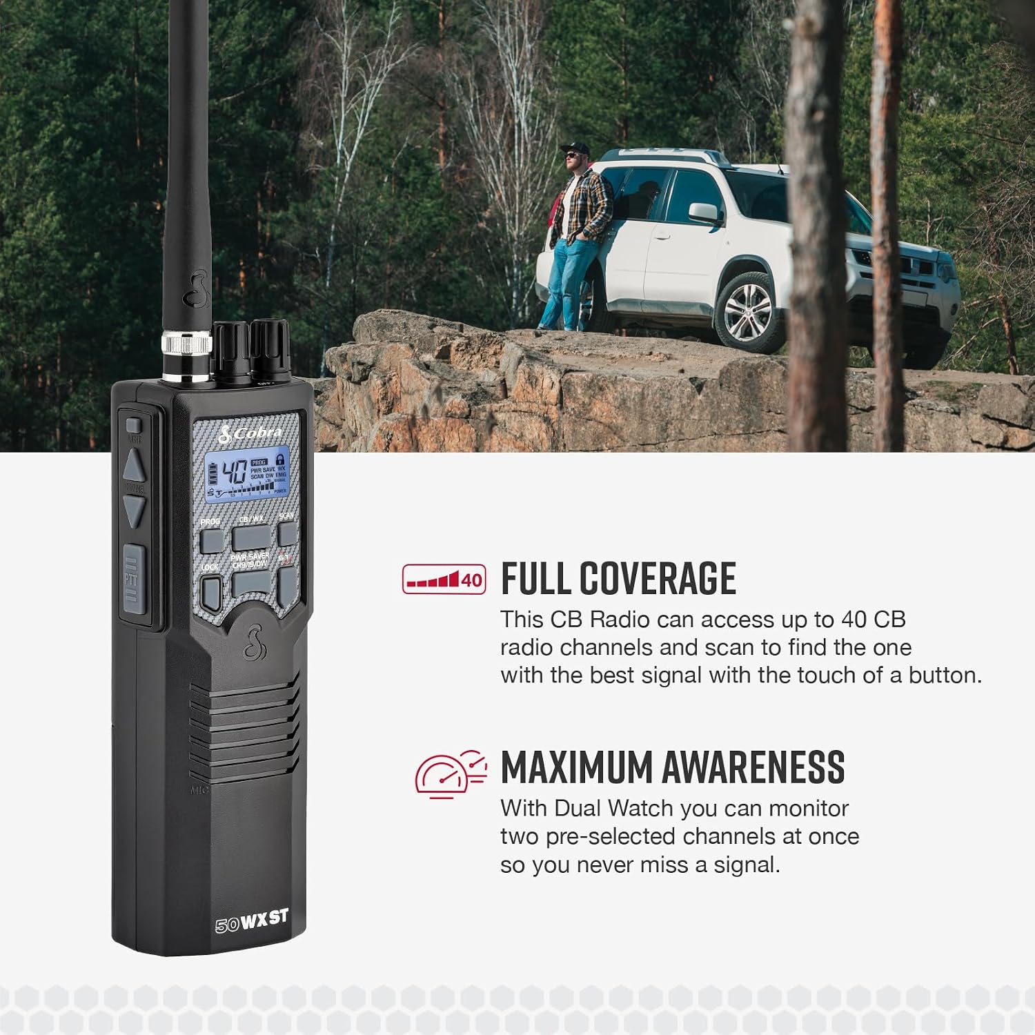 HH50WXST Handheld CB Radio - Emergency Radio with Access to Full 40 Channels and NOAA Alerts, Earphone Jack, 4 Watt