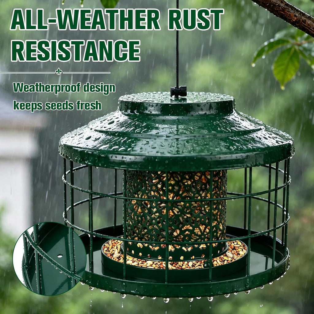Metal Caged Bird Feeder for Outdoors Hanging, Squirrel & Starling Proof