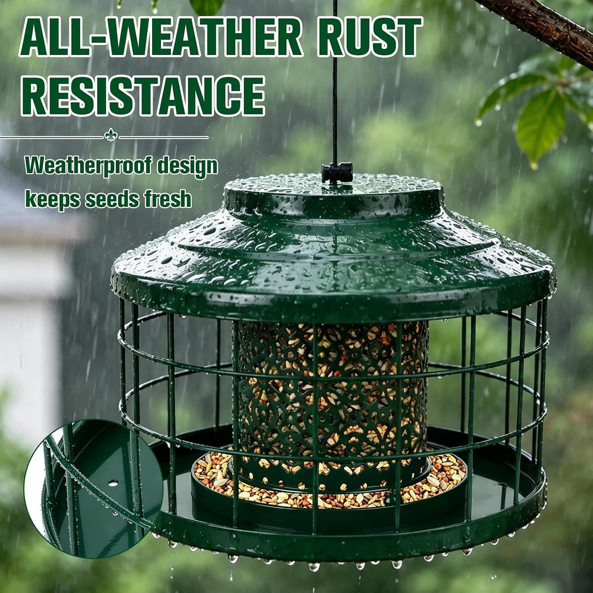 Metal Caged Bird Feeder for Outdoors Hanging, Squirrel & Starling Proof