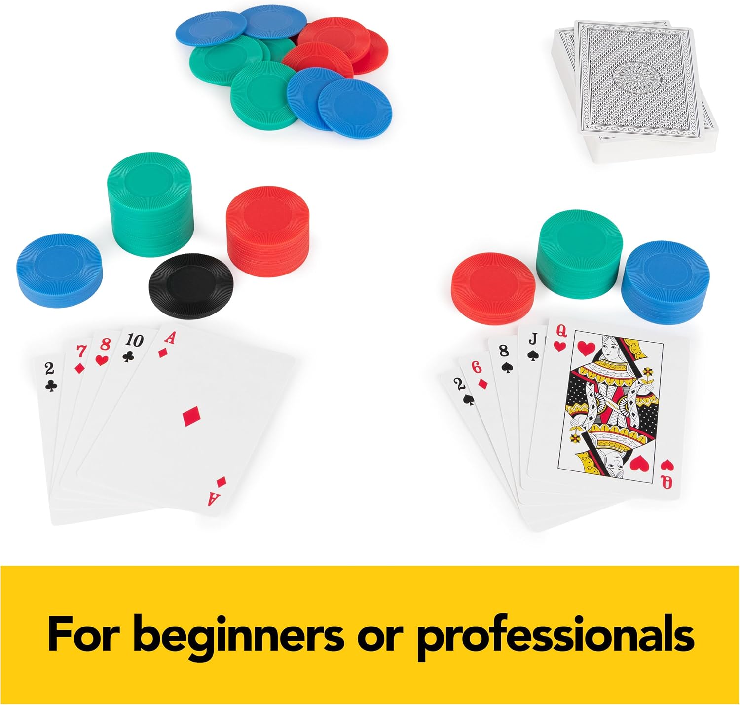 Spin Master Games Cardinal Classics, 200 Poker Chips Set Playing Cards Deck Dealer Button Texas Hold ‘Em Classic