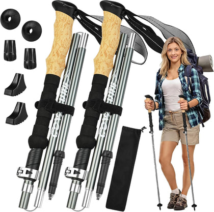 Hiking Poles Collapsible, Aluminum Alloy 7075 Trekking Poles | Hiking Sticks Telescopic & Foldable, Adjustable Height
