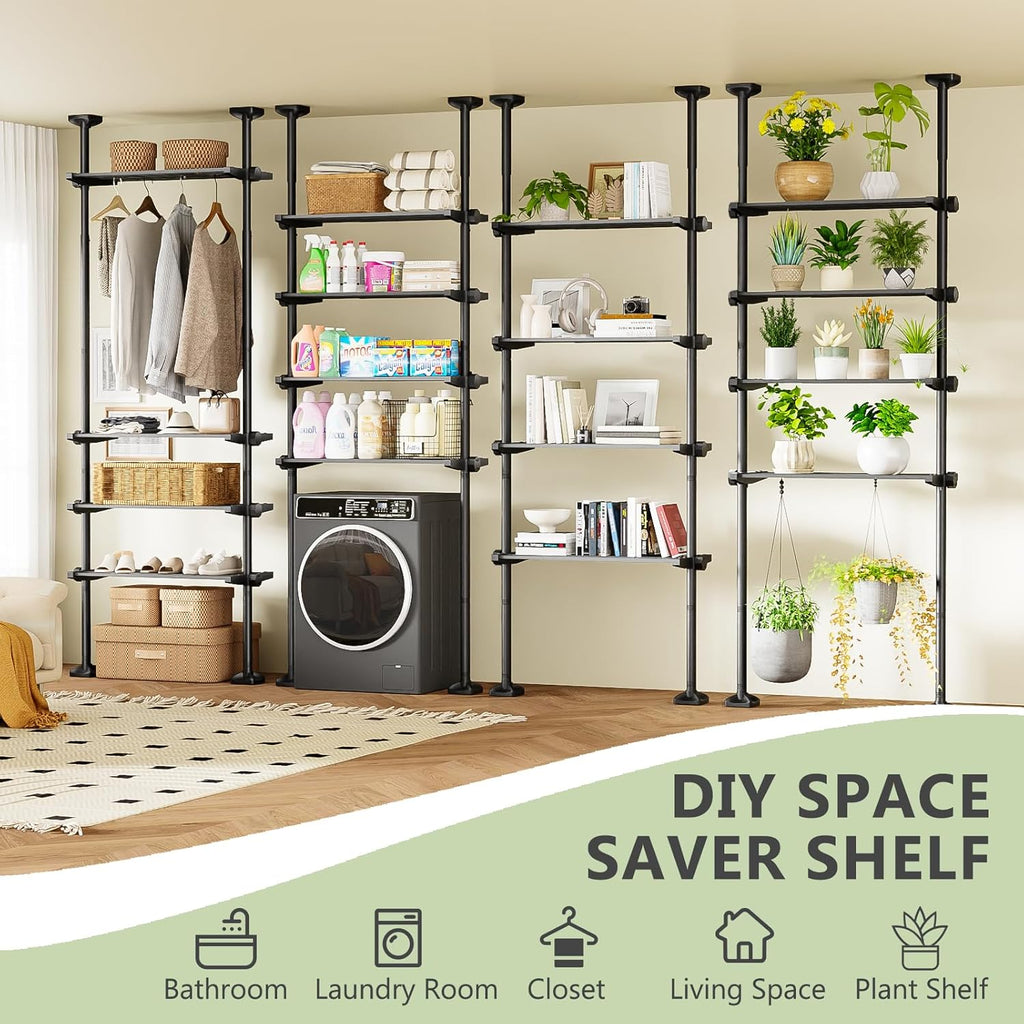 Over The Toilet Storage Shelf No Drill 4-Tier Adjustable Bathroom Organizer | Space-Saving Tension floor-to-ceiling