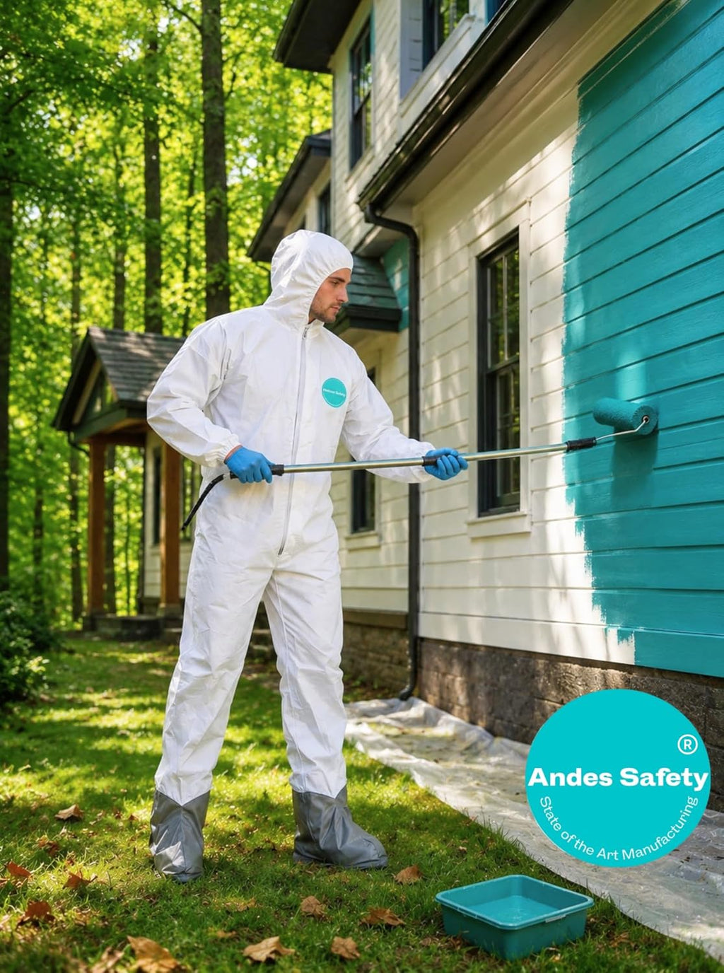 Andes Hazmat Suits, Protective Coveralls with Attached Boots, Heavy Duty Full Body Disposable Painters Suits, Lab