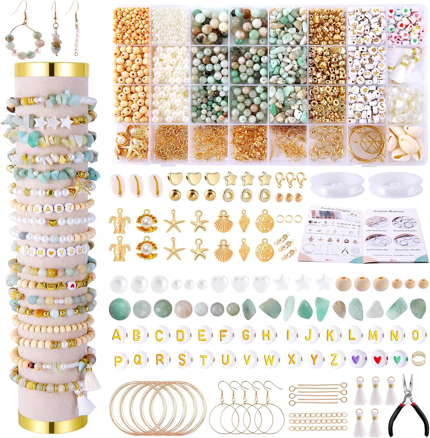 1927 PCS Jewelry Making Supplies Kit, Charm Bracelet Making Kit for Adults, Natural Stone Beads for Irregular Natural