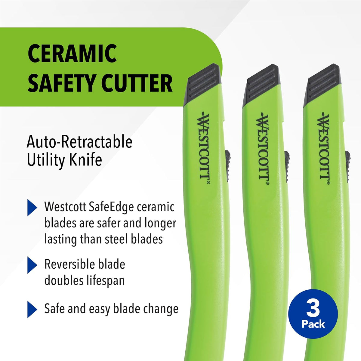 Box Cutter Safety Ceramic Utility Knife, 3-Pack