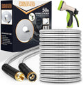 Garden Hose 50 ft, Stainless Steel Water Hose with 10 Function Nozzle Flexible, Heavy Duty, Lightweight, No-Kink, Pet