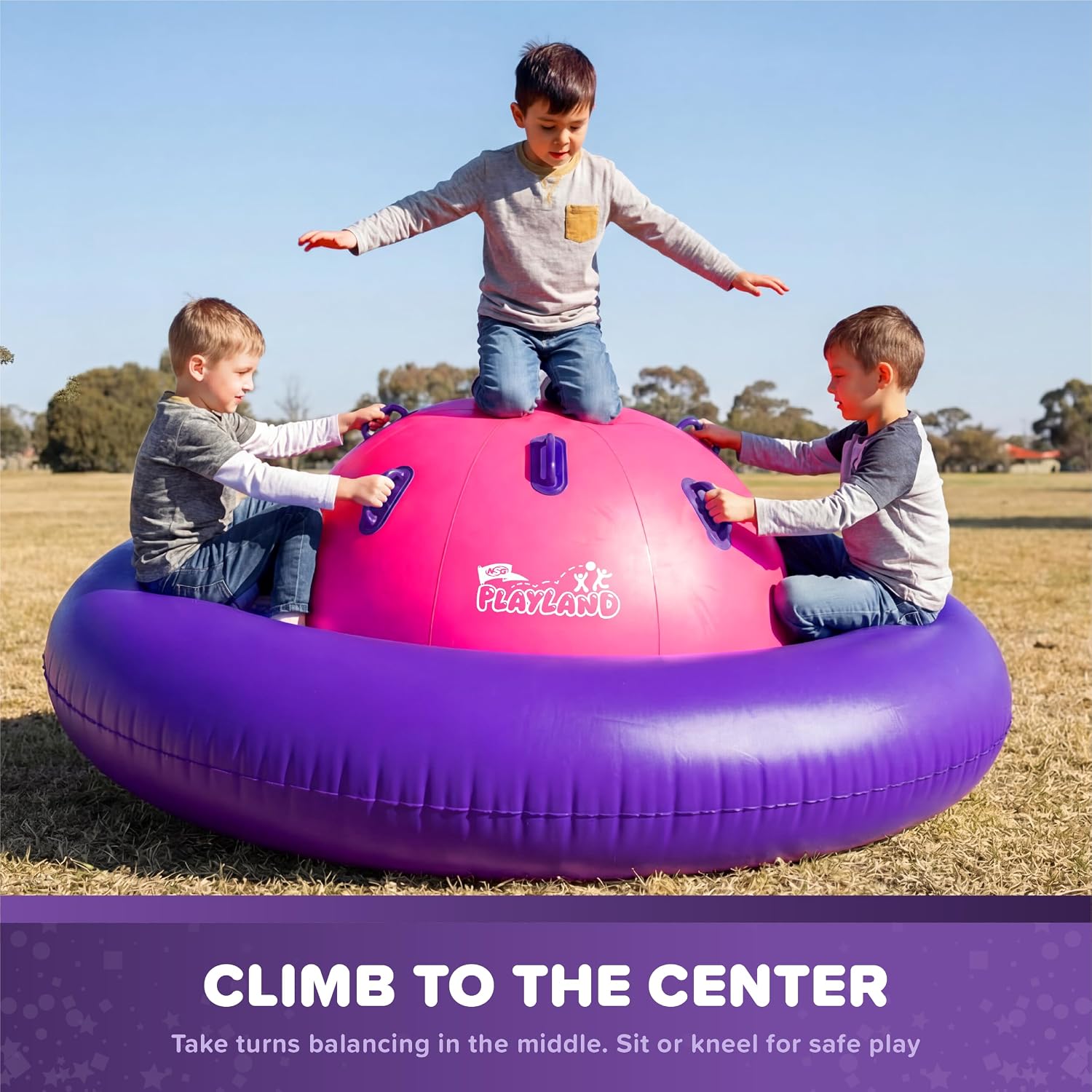 Playland Inflatable Dome Rocker for Kids Ages 5+ | Large 89” Balance Dome Rocker Bouncer with 8 Handles | Fits 3