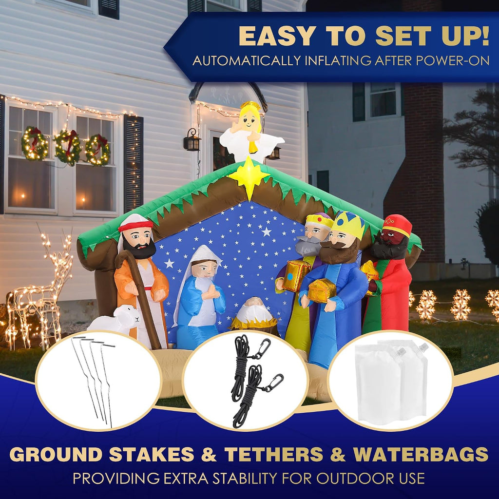 8 FT Christmas Inflatables Nativity Scene Outdoor Decorations, Christmas Blow Up Yard Decorations Nativity Sets for