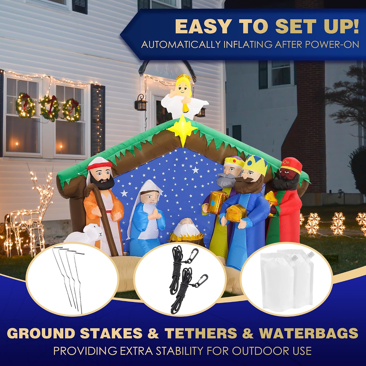 8 FT Christmas Inflatables Nativity Scene Outdoor Decorations, Christmas Blow Up Yard Decorations Nativity Sets for