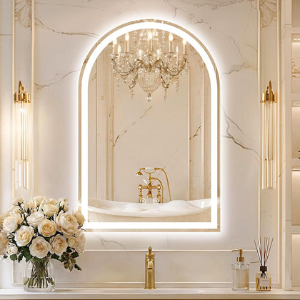 Arched LED Bathroom Mirror with Lights, 24" x 36" Lighted Vanity Mirror | Anti-Fog, Dimmable 3 Colors, Backlit +