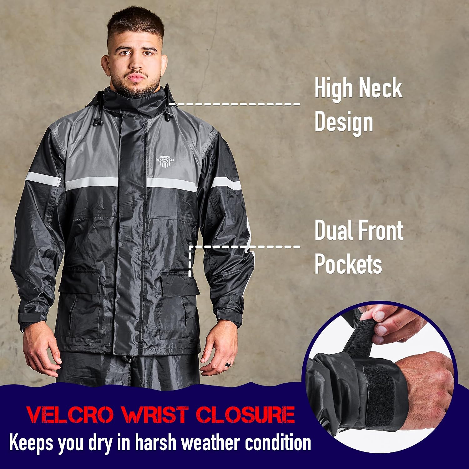 Waterproof Motorcycle Rain Suit, 2-Piece Reflective Gear, Lightweight Riding Jacket & Pants, Protective Raincoat with