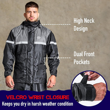 Waterproof Motorcycle Rain Suit, 2-Piece Reflective Gear, Lightweight Riding Jacket & Pants, Protective Raincoat with