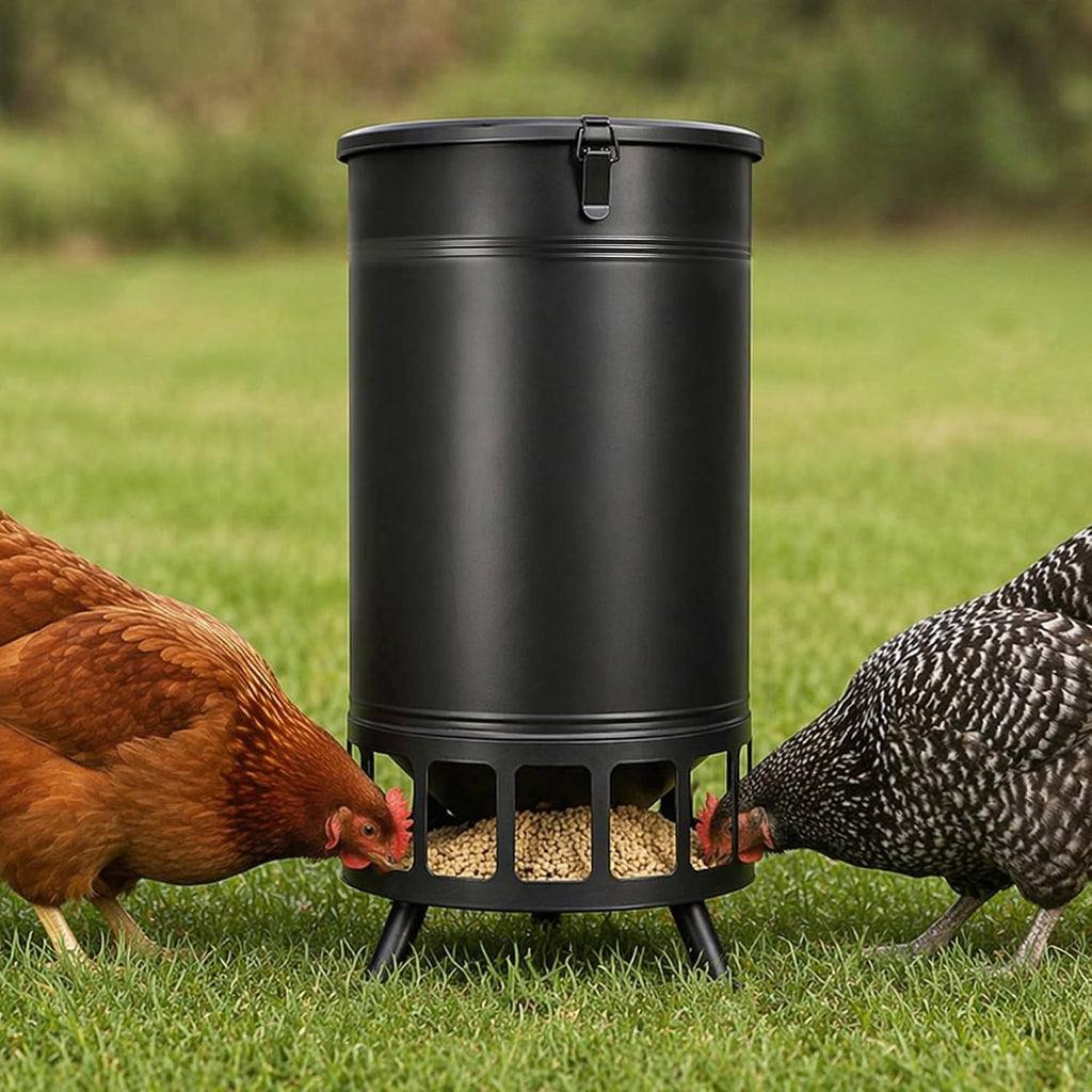 Large Chicken Feeder with 13 Ports, 65 LB Portable Gravity Poultry Feeder No Waste, Dispenser, Automatic Chicken