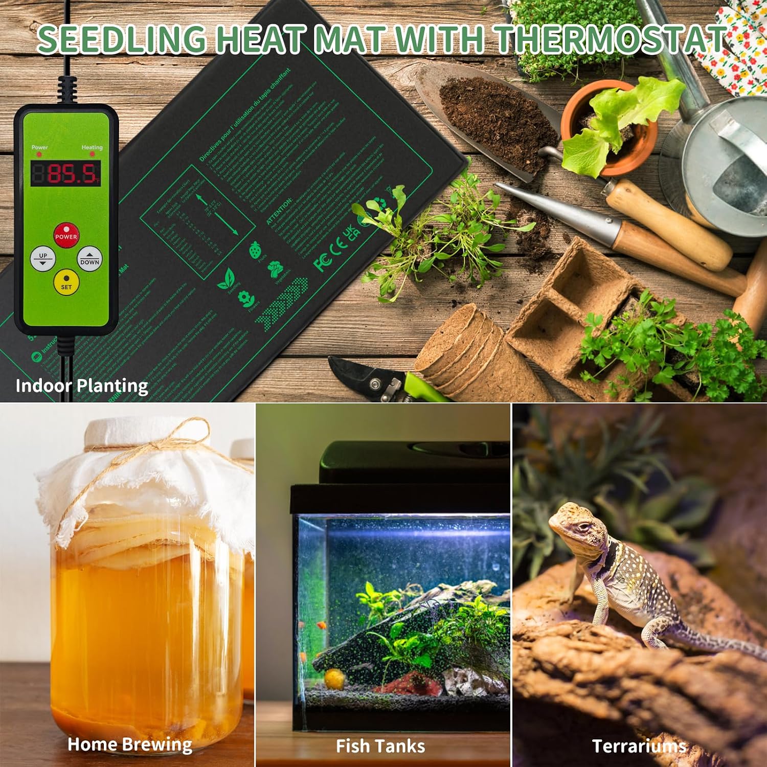 Seedling Heat Mat with Temperature Controller | Waterproof Heating Pads | Seed Germination Heating Mat 10 x 20.75 Inch