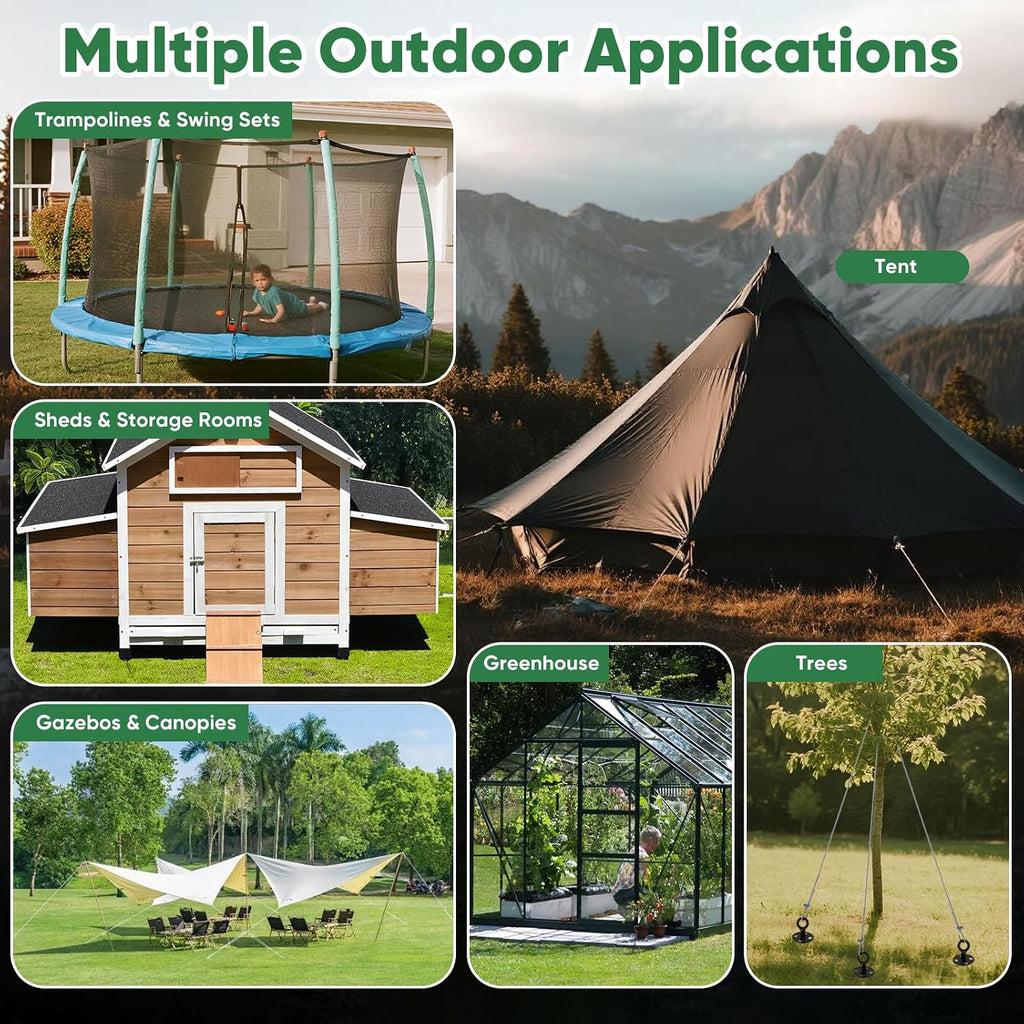 18'' Ground Anchors Screw in Heavy Duty, Shed Anchor Kit with Straps & Steel Cable & Tools, Earth Anchors for Mobile