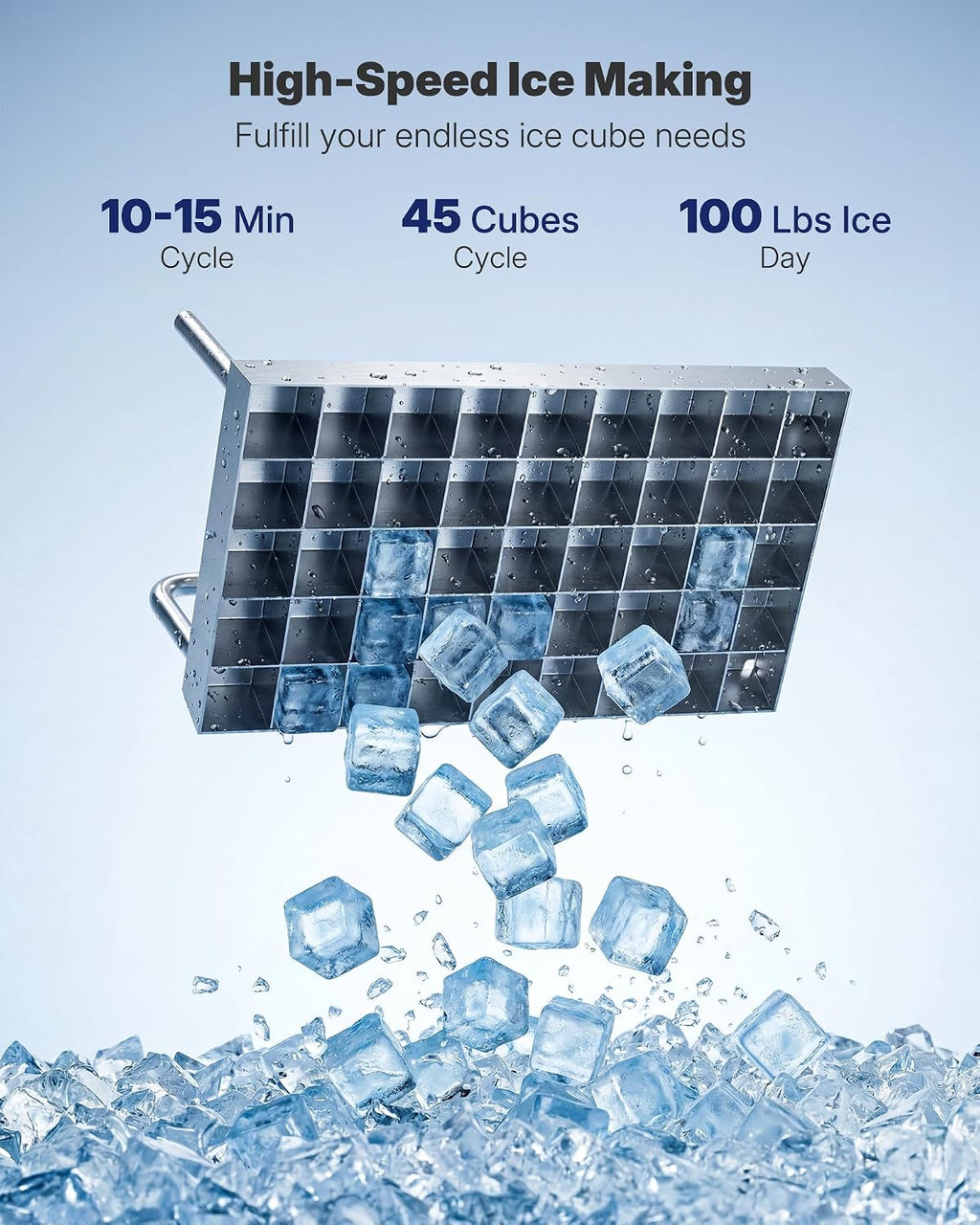 Commercial Ice Maker, 100lbs/24H, Under Counter, Grey