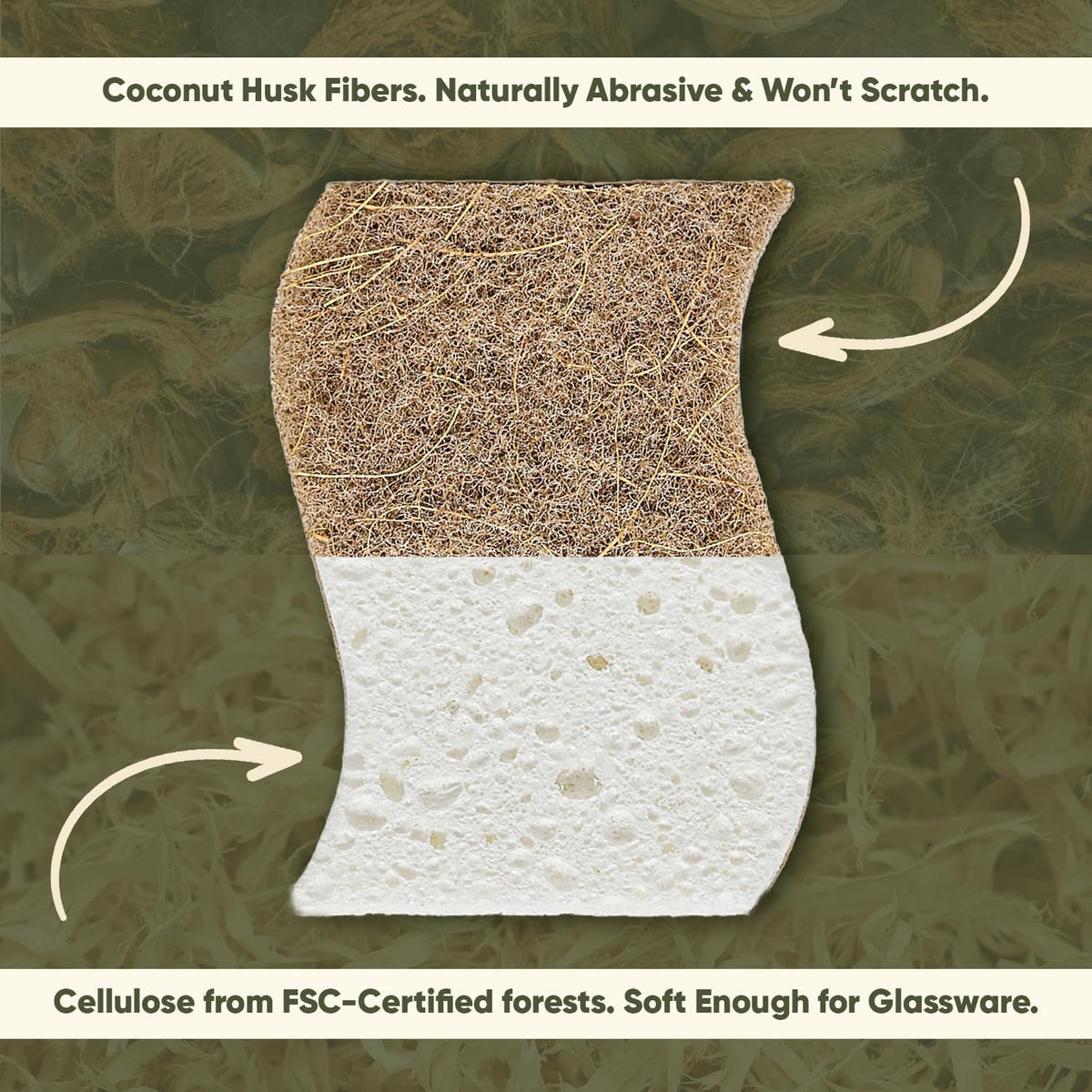 Plant-Based Kitchen Sponges (12 Pack) | USDA Biobased Certified | FSC & PETA Approved | Natural Cellulose & Coconut