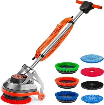 Commercial Floor Scrubber Machine with Brushes and Pads, Heavy Duty Floor Cleaner Polisher and Buffer- Deep Cleaning