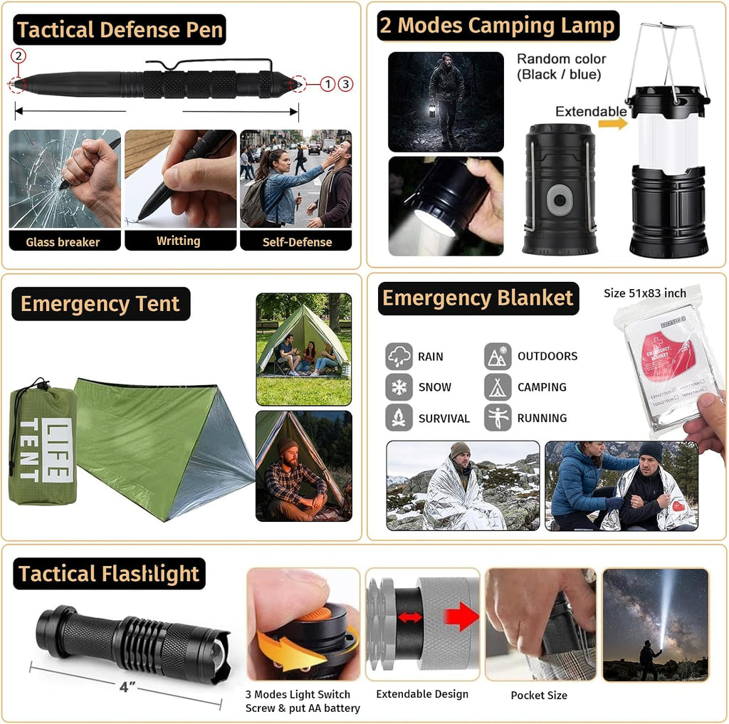 Survival Kit, 294 Pcs Survival Gear Emergency Supplies First Aid Kit | Emergency Survival Kit Camping Essentials
