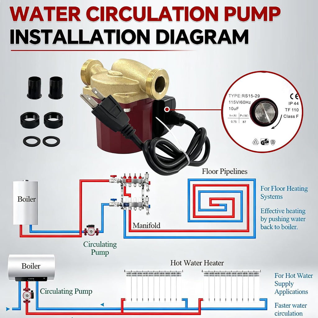 59896776 Hot Water Circulation Pump Compatible with Grundfos UP15-29SU/LC