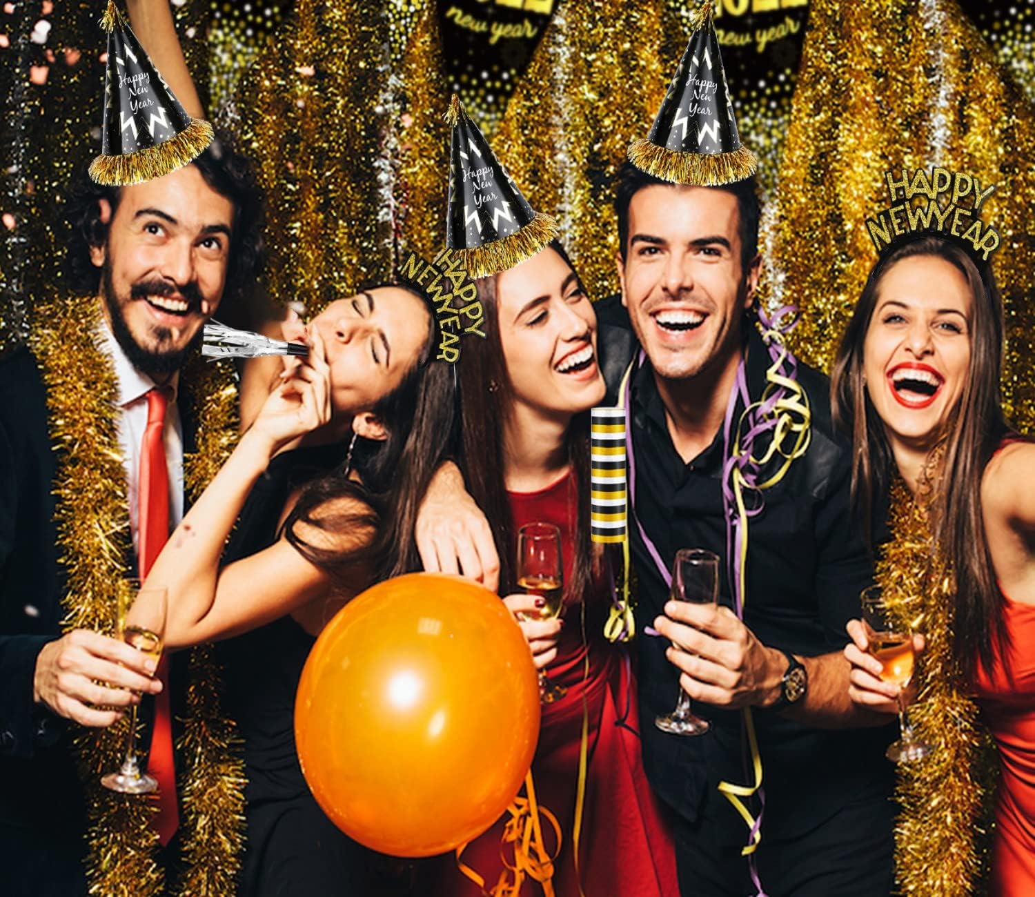 2026 Happy New Year Party Decorations 26pcs New Year's Eve Party Supplies Includes Cone Hats, Tiaras and Bead