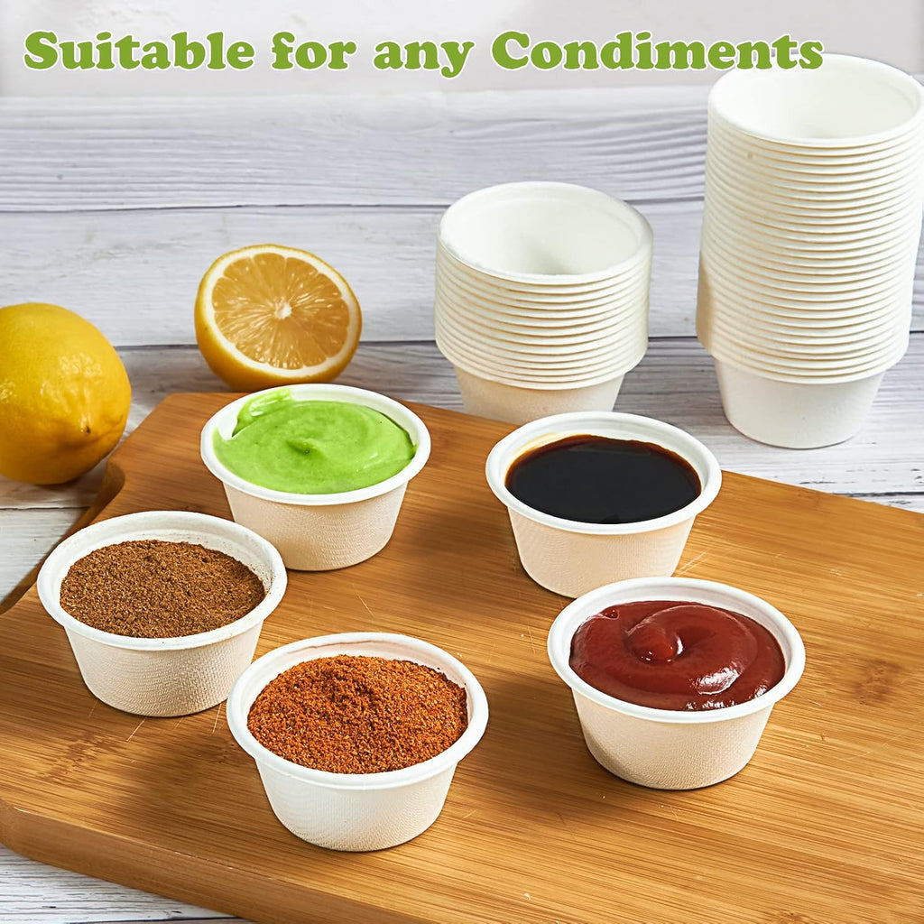 200 Pack 2 oz Compostable Portion Cups, Biodegradable Souffle Cups