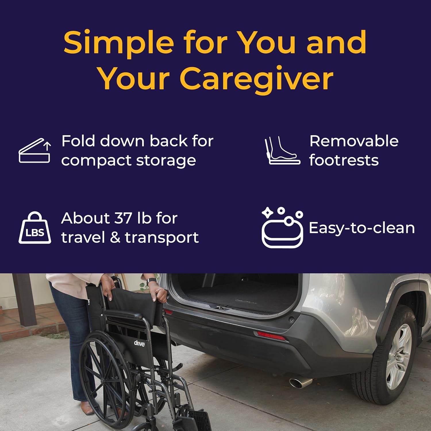 Silver Sport 1 Folding Transport Wheelchair - Lightweight Mobility Support - Full Armrests - Removable Swing-Away