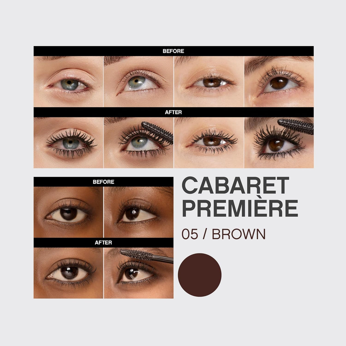 Cabaret Premiere Brown Mascara, Volume and Length, Defining, Curling, No Flaking, No Clumping, Smudge Proof