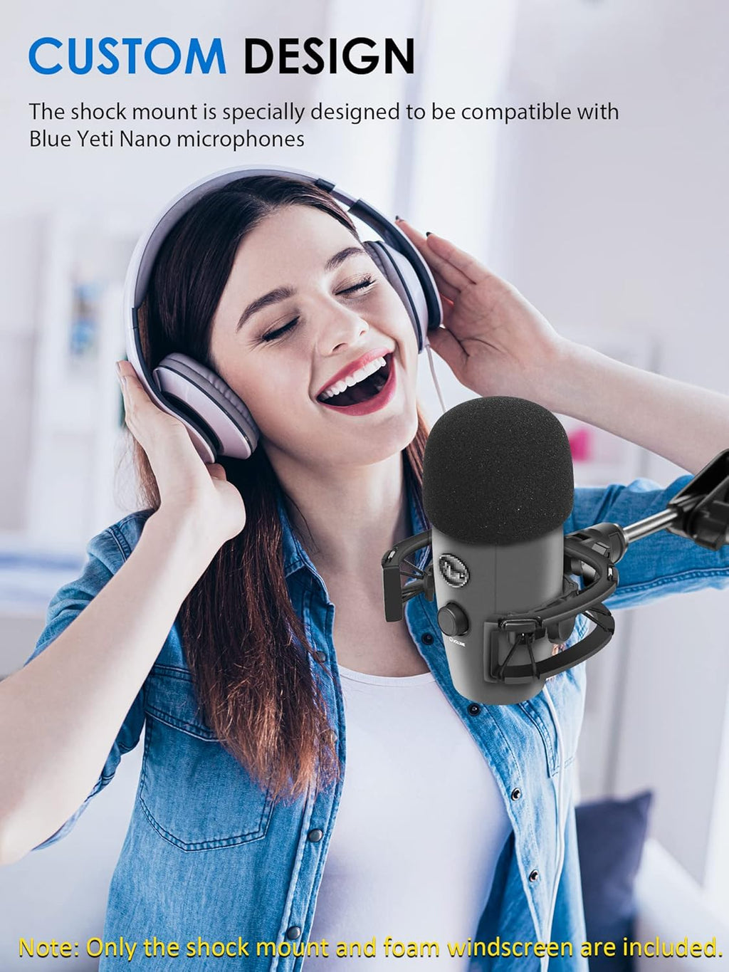Yeti Nano Shock Mount with Pop Filter, Custom Built for Blue Yeti Nano Mic | Anti-Vibration Suspension Shock Mount