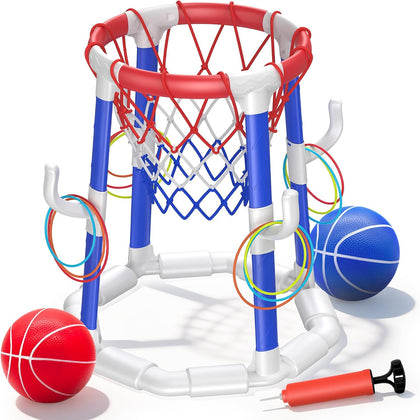 Pool Basketball Hoop Pool Games Pool Toys Ring Toss Game with 2 Basketballs Floating Basketball Hoop for Pool for
