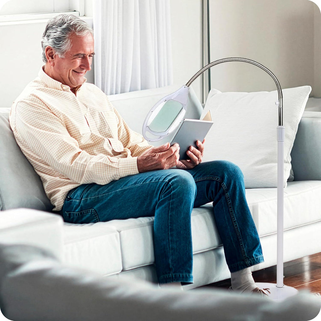 LightView Pro Magnifying Glass with Light and Stand, Magnifying Floor Lamp with Sturdy Weighted Base for Facials