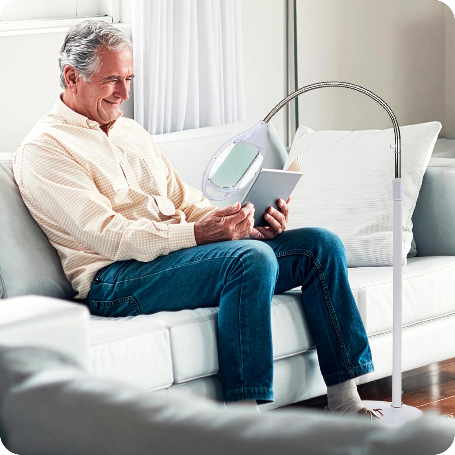 LightView Pro Magnifying Glass with Light and Stand, Magnifying Floor Lamp with Sturdy Weighted Base for Facials