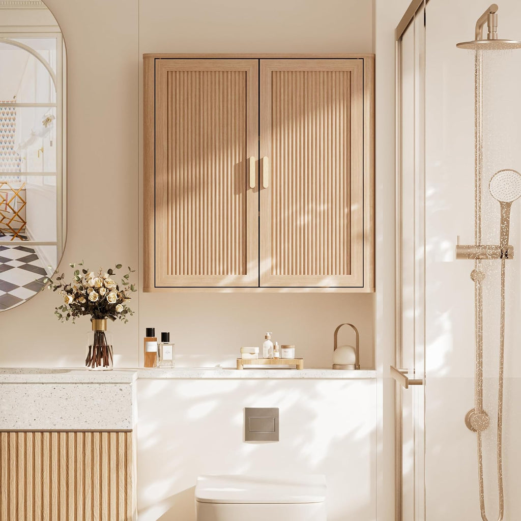 Bathroom Storage Cabinet, Over the Toilet Storage Cabinet, Medicine Cabinet with Adjustable Wood Shelf & Doors for