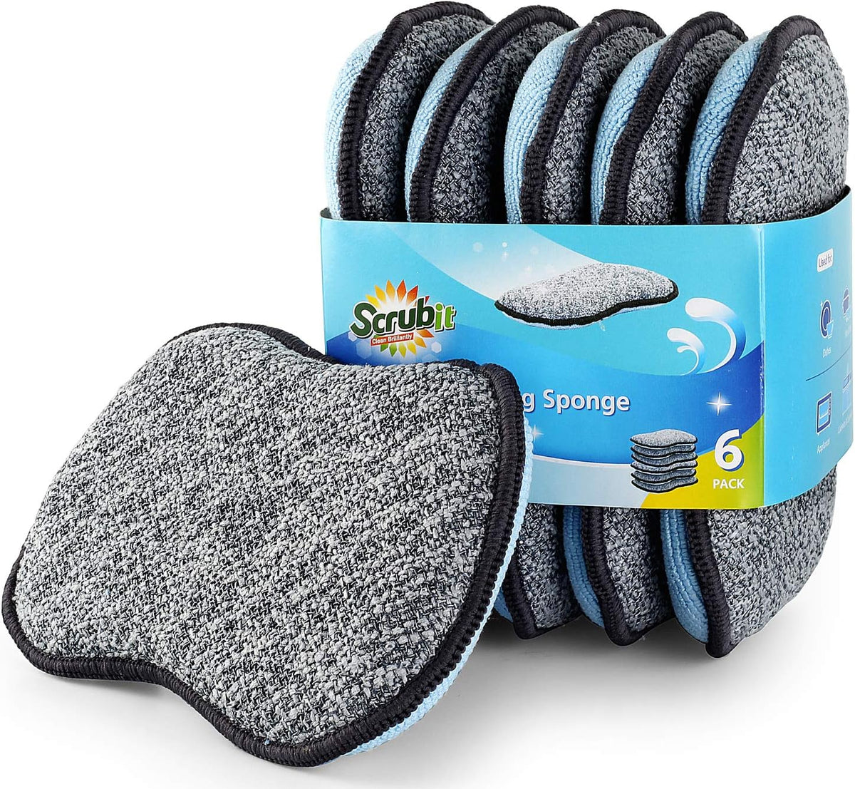 Multi-Purpose Scrub Sponges for Kitchen By Scrub- it - Non-Scratch Microfiber Sponge Along with Heavy Duty Scouring
