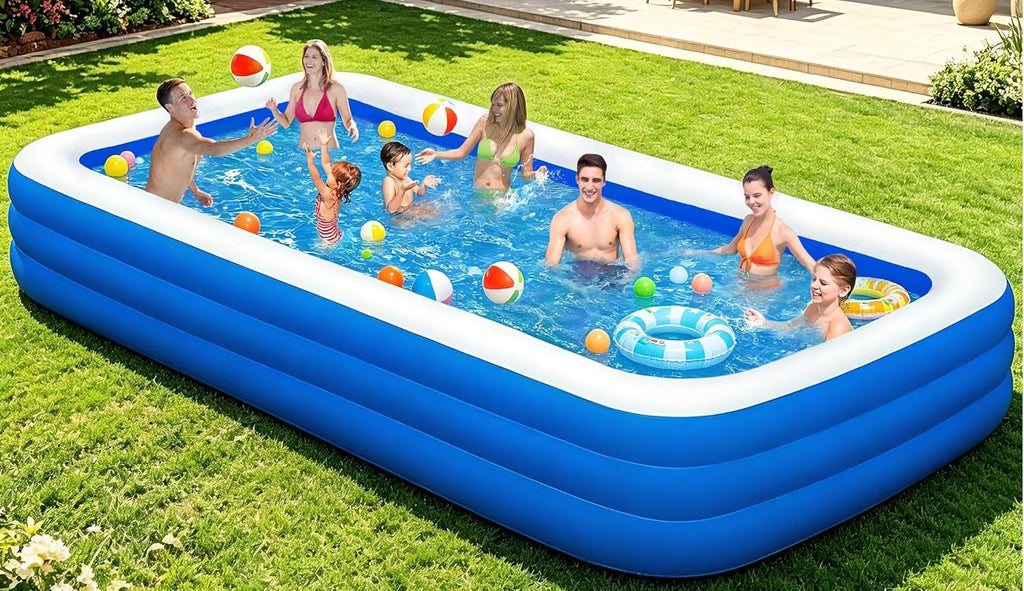 Extra Large Inflatable Pool for Adults, 145" x 74" x 22" Oversized Blow Up Family Swimming Pool, Durable Thickened