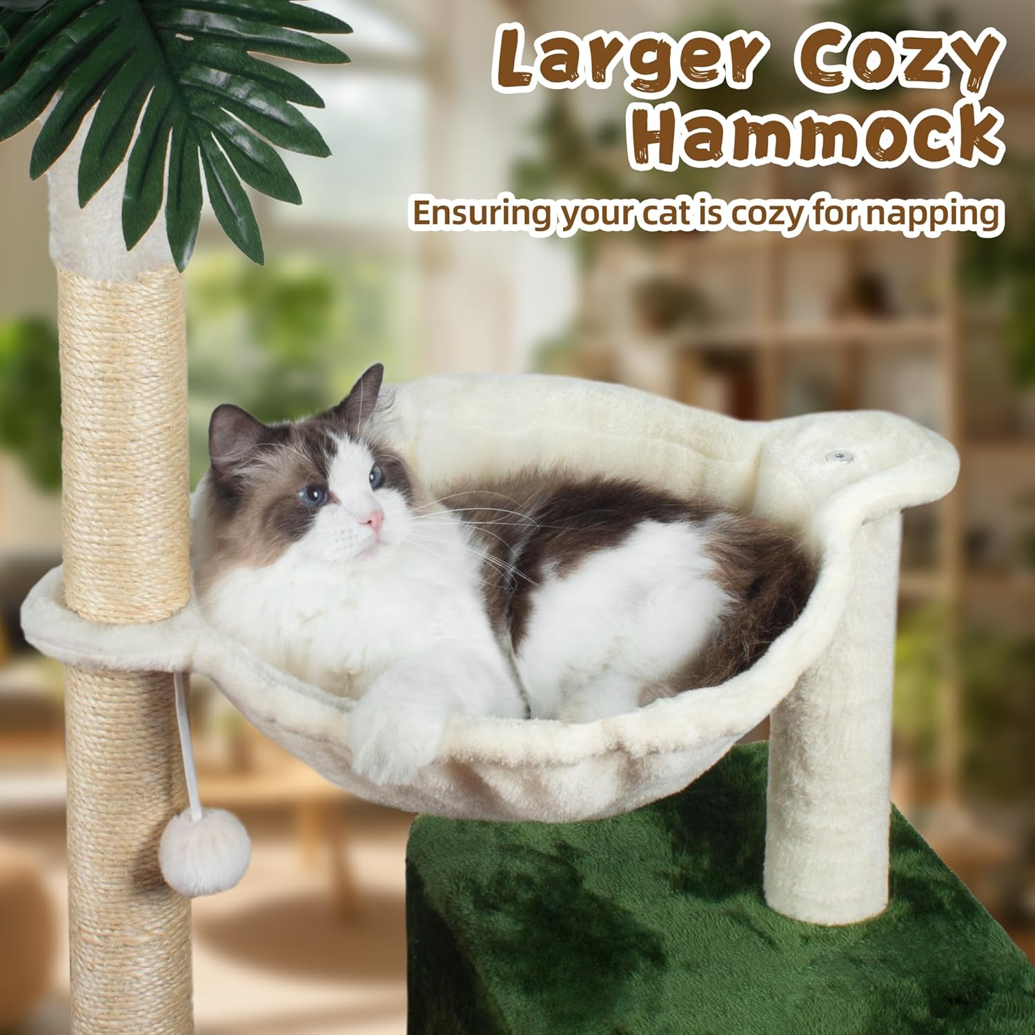 Cat Tree 38" Cat Tower with Large Hammock Metal, Cat Scratching Post for Indoor Cats with Condo, Cat Playground Track