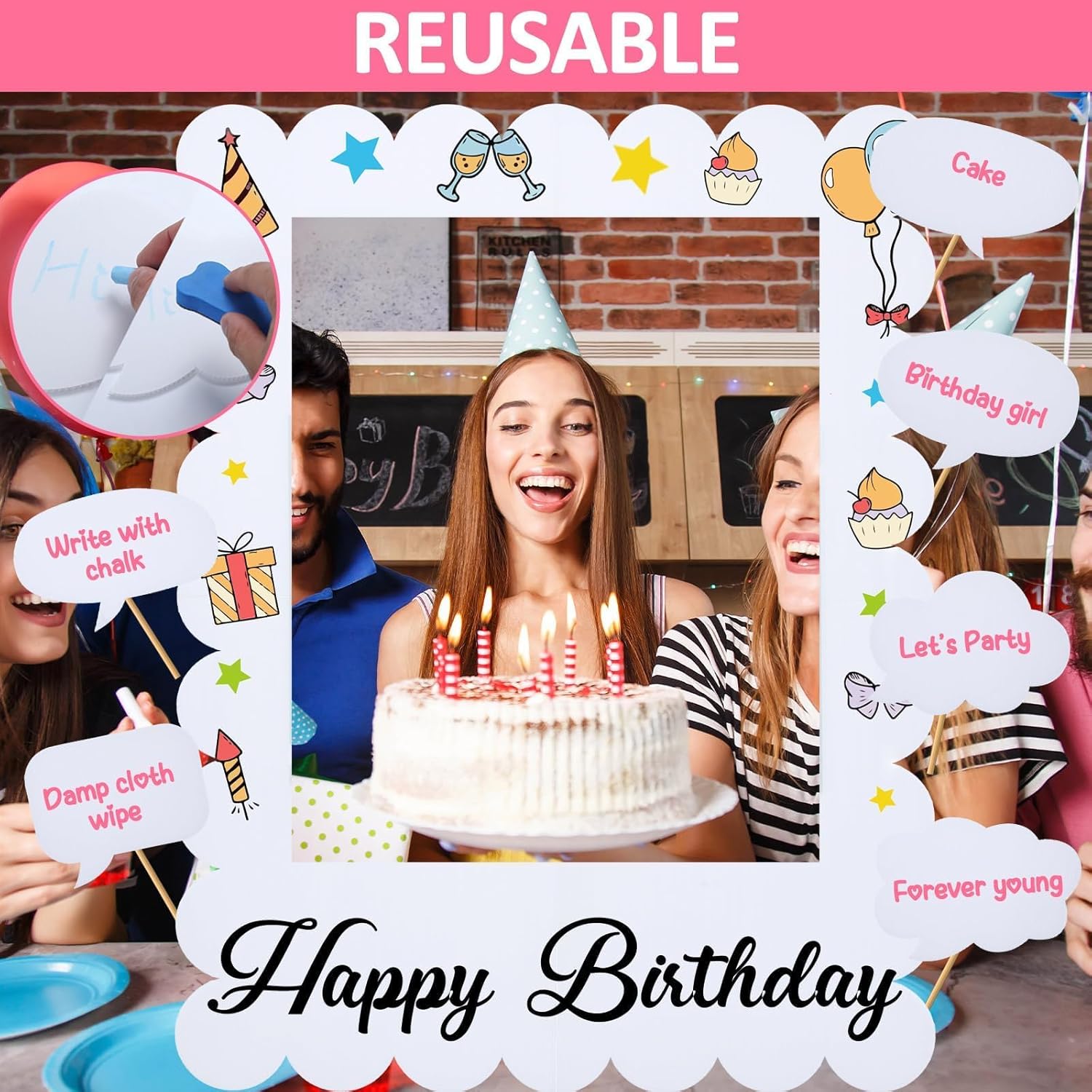 32 x 24 inch Extra Large Blank Photo Booth Props Frame for Selfie Birthday DIY Frame with Writable Speech Bubble