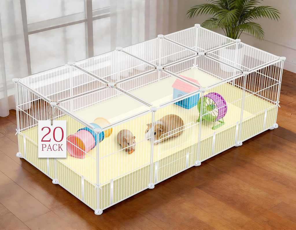 20 Panels Guinea Pig Cages, 48" x 24" x 16" Enclosed Rabbit Cage
