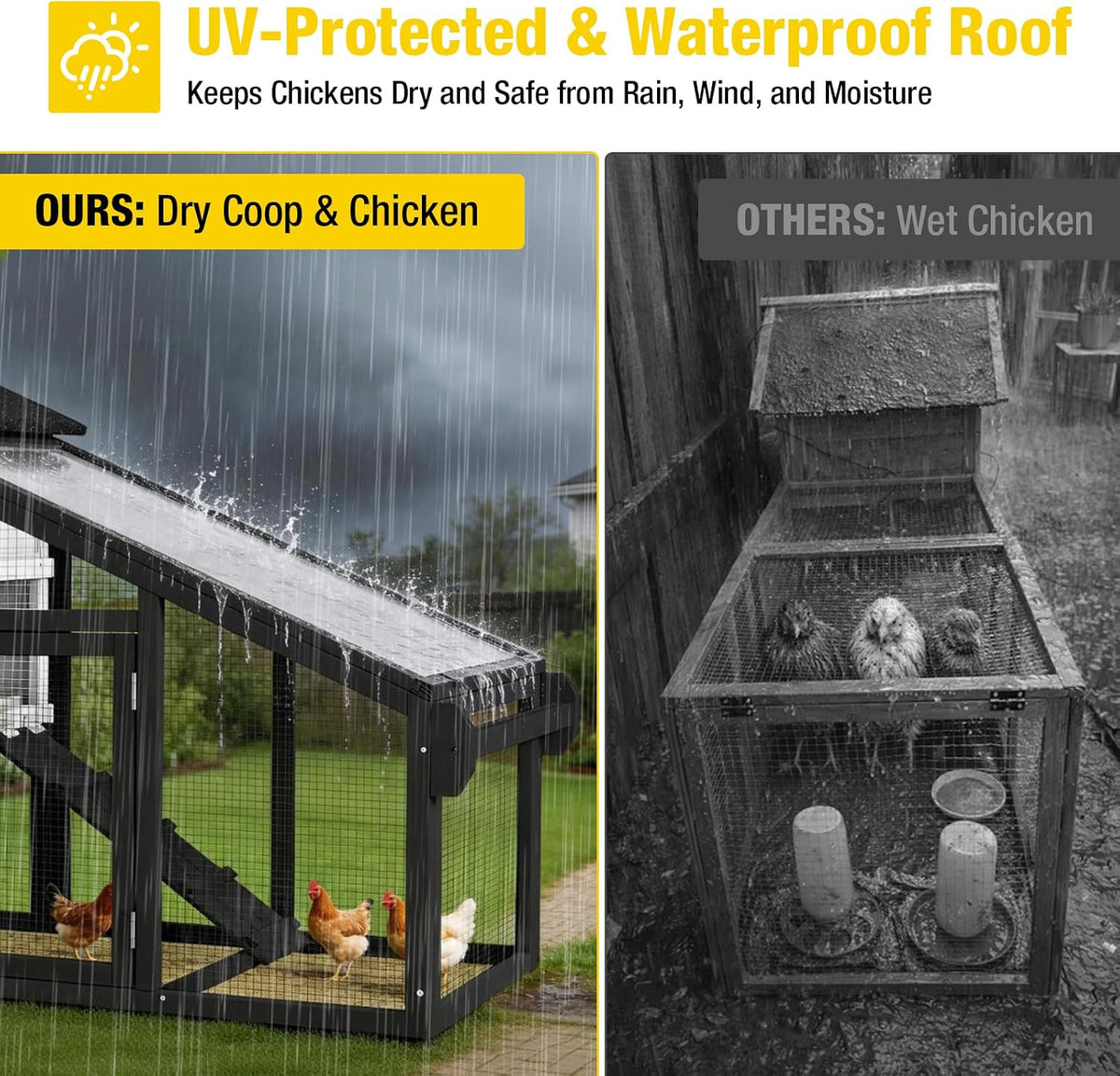 Mobile Chicken Coop with Wheels for 2-4 Chickens, Backyard Expandable Chicken House Duck Cage with Run, 2 Nesting
