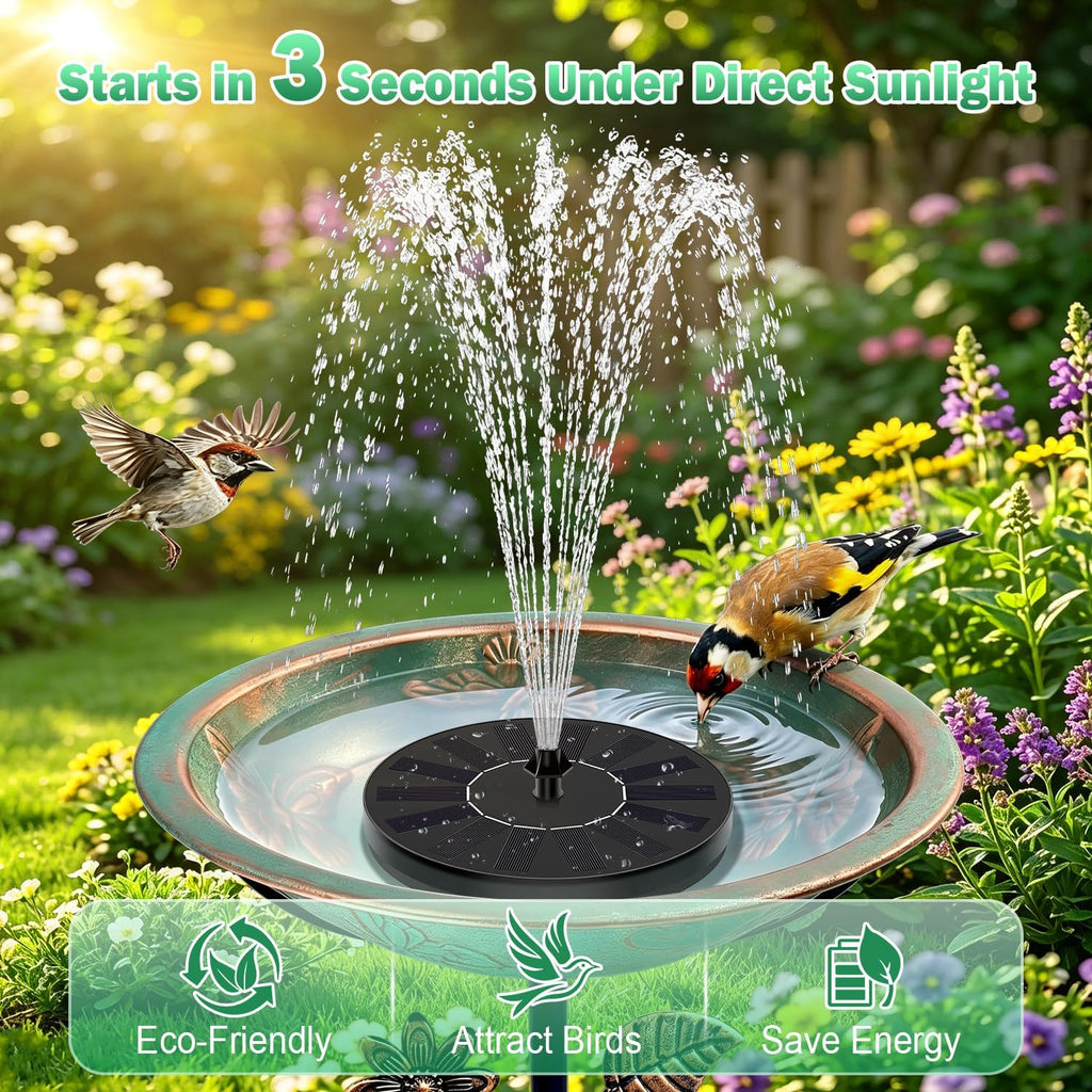 Glass Solar Bird Bath Fountain Pump, 8 Nozzles & 4 Rods, Black