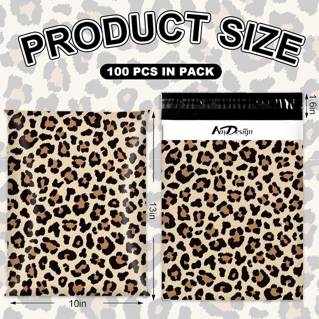 100 Pcs Cheetah Poly Mailer Mailing Bag 10 x 13 Inch Leopard Self-Sealing Plastic Packaging Envelope Bag for Small
