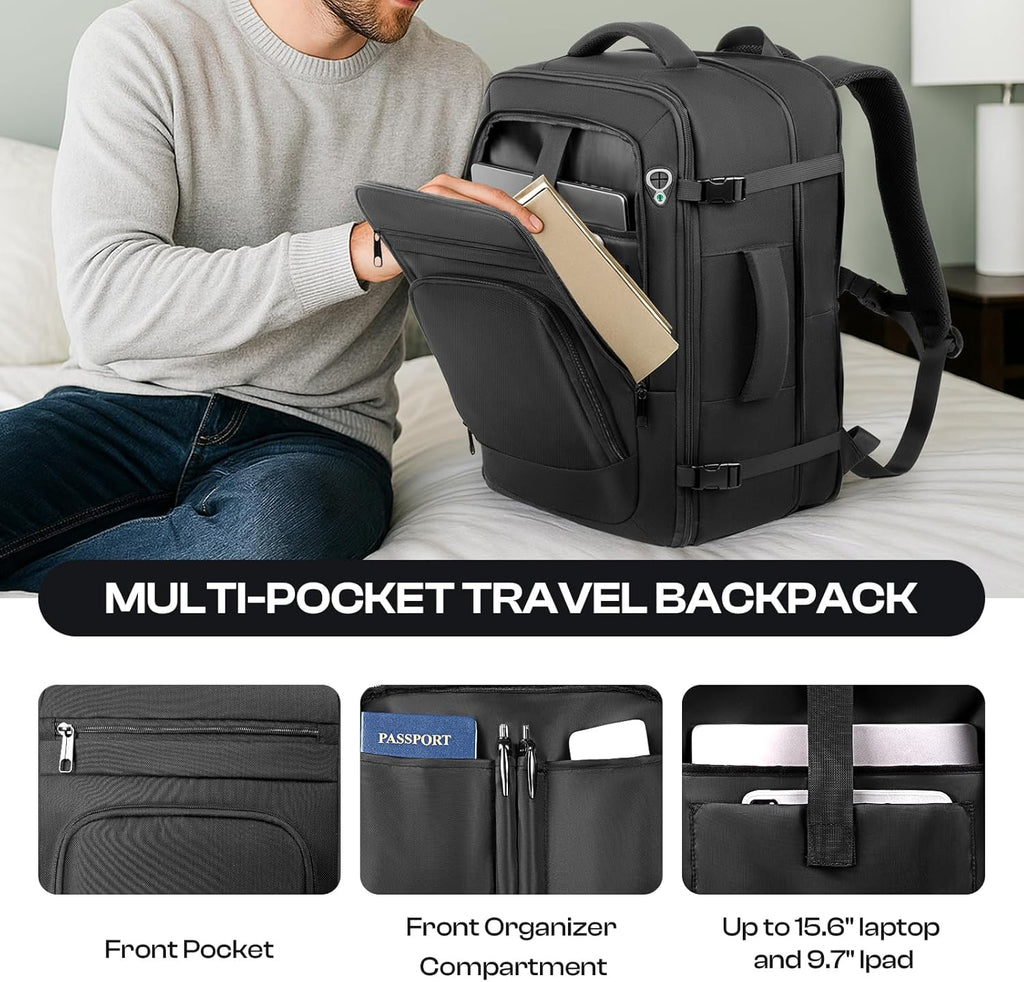 Roomy Travel Backpack, Expandable 40L-50L Carry On Backpack For 17.3" Laptop,TSA Flight Approved Business Travel